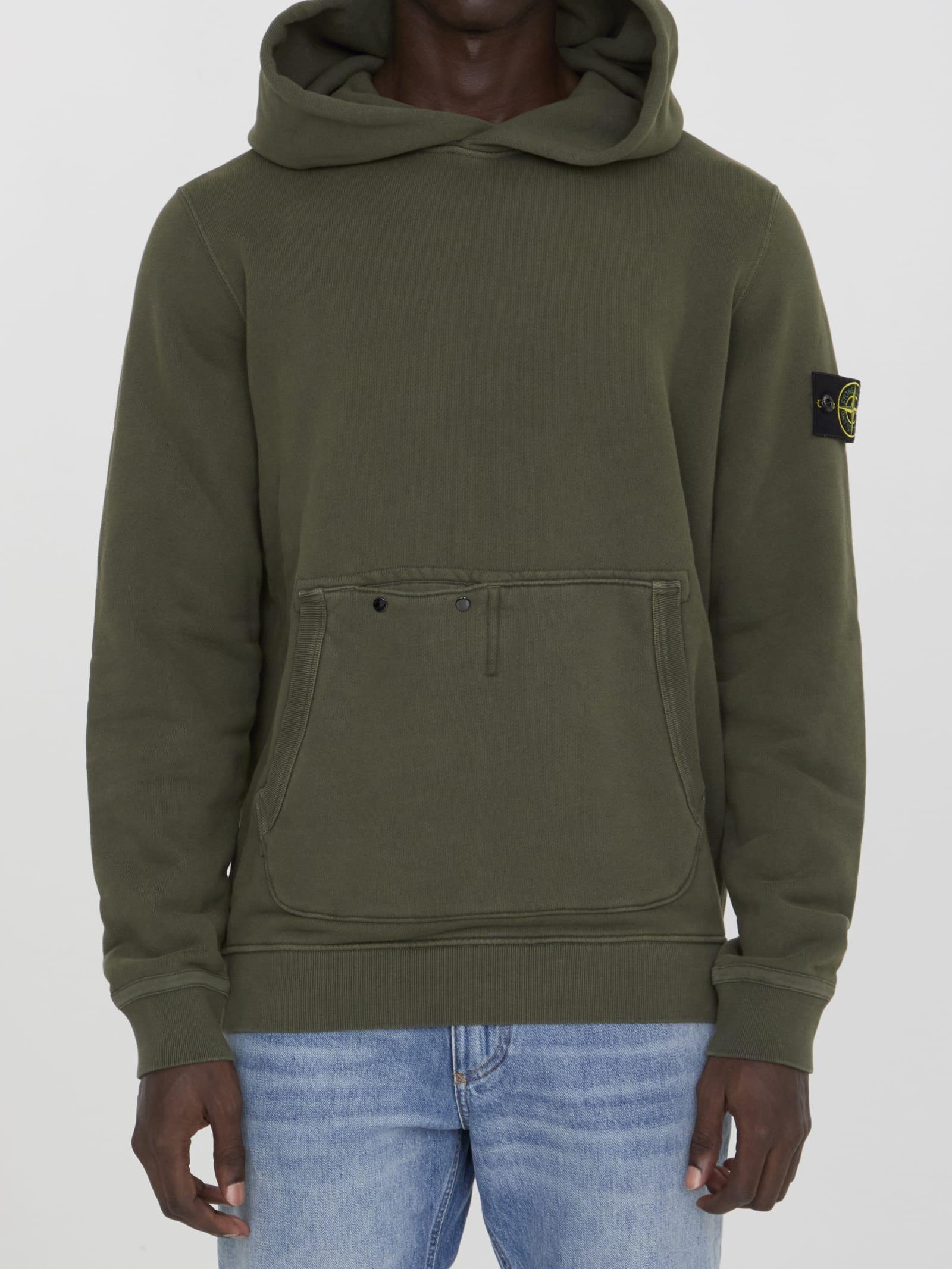 STONE ISLAND Cotton Hoodie In Green Product Image