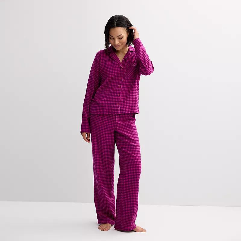 Womens Sonoma Goods For Life Flannel Notch Pajama Top & Pajama Pants Set Product Image