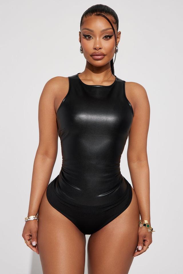 Never Look Back Faux Leather Bodysuit - Black Product Image