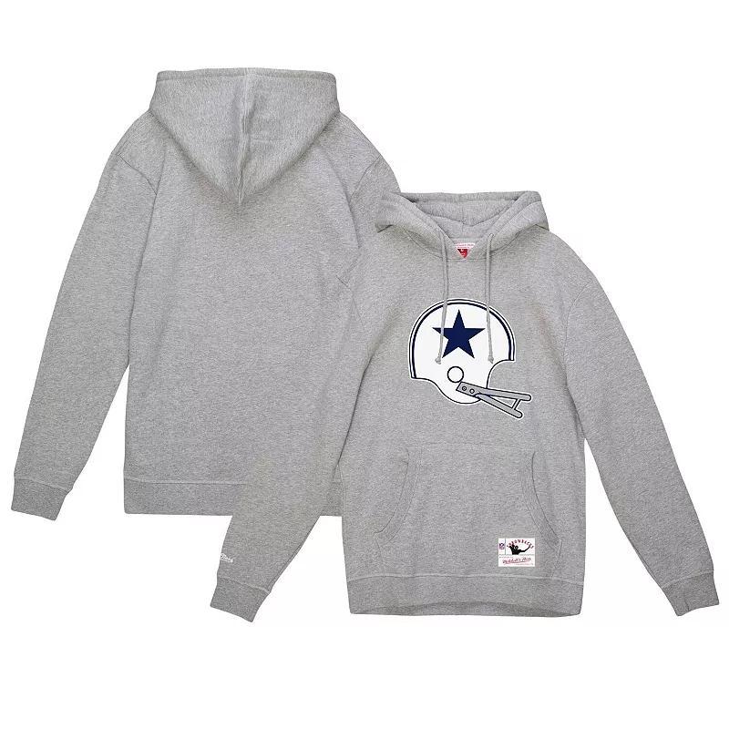 Mens Mitchell & Ness Heather Gray Dallas Cowboys Helmet Logo Vintage Pullover Hoodie Product Image