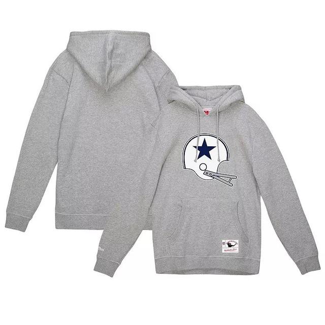 Mens Mitchell & Ness Heather Gray Dallas Cowboys Helmet Logo Vintage Pullover Hoodie Product Image