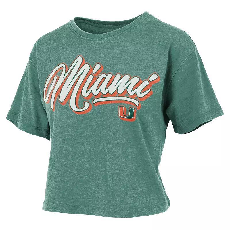 Womens Pressbox Green Distressed Miami Hurricanes Team Script Harlow Vintage-Like Waist Length T-shirt Product Image