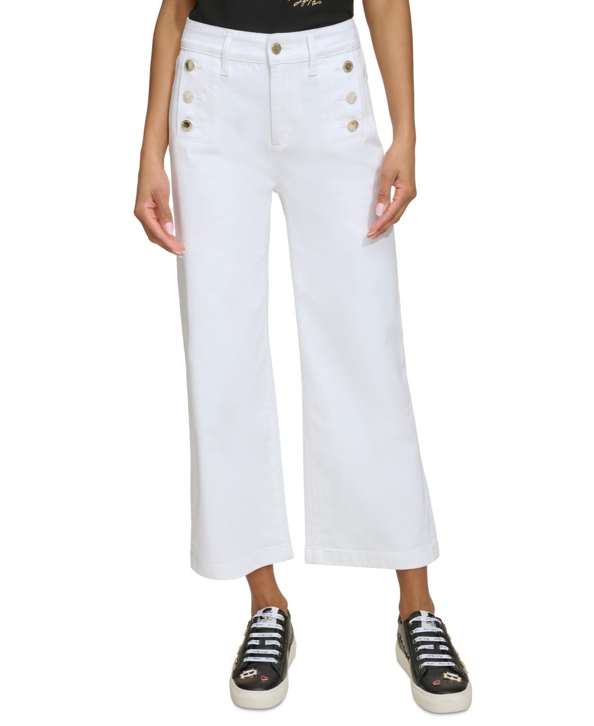 Karl Lagerfeld Paris Womens Wide-Leg Sailor Jeans - White/ Product Image