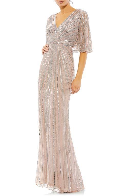 Womens Sequin Flutter-Sleeve Gown Product Image