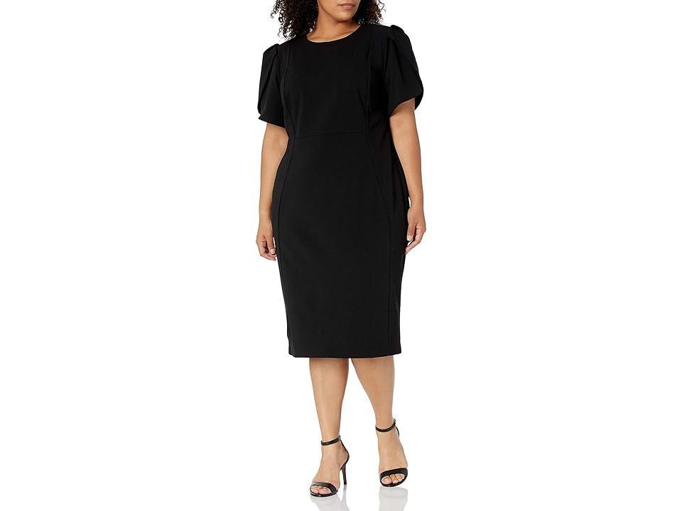 Calvin Klein Plus Size Round Neck Tulip Short Sleeve Solid Stretch Sheath Dress Product Image