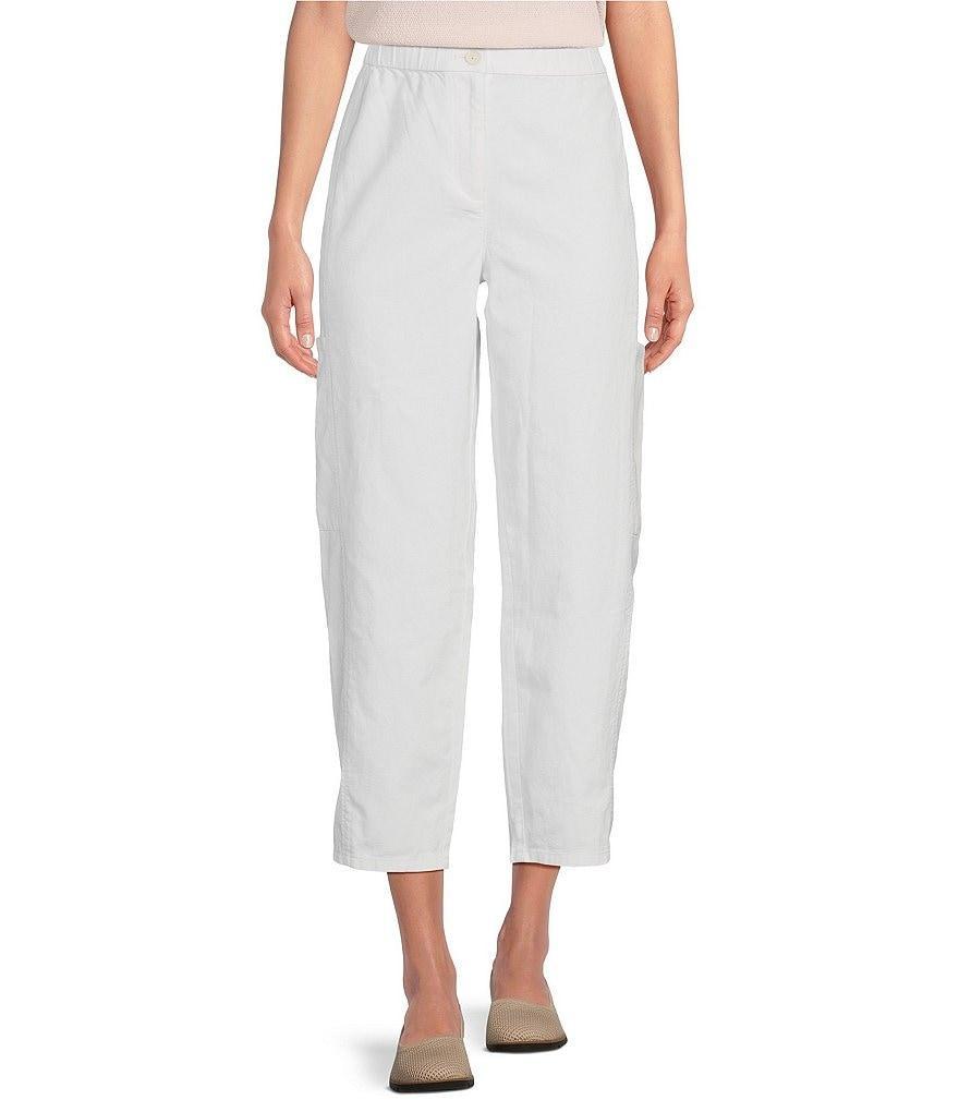 Eileen Fisher Petite Size Organic Cotton Hemp Stretch Elastic Waist Lantern Ankle Length Wide Cargo Pants Product Image