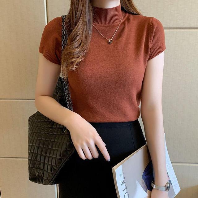 Mock-Neck Short-Sleeve Knit Top Product Image