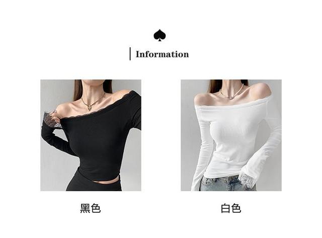 Lace-Trim Off-Shoulder Raglan T-Shirt Product Image