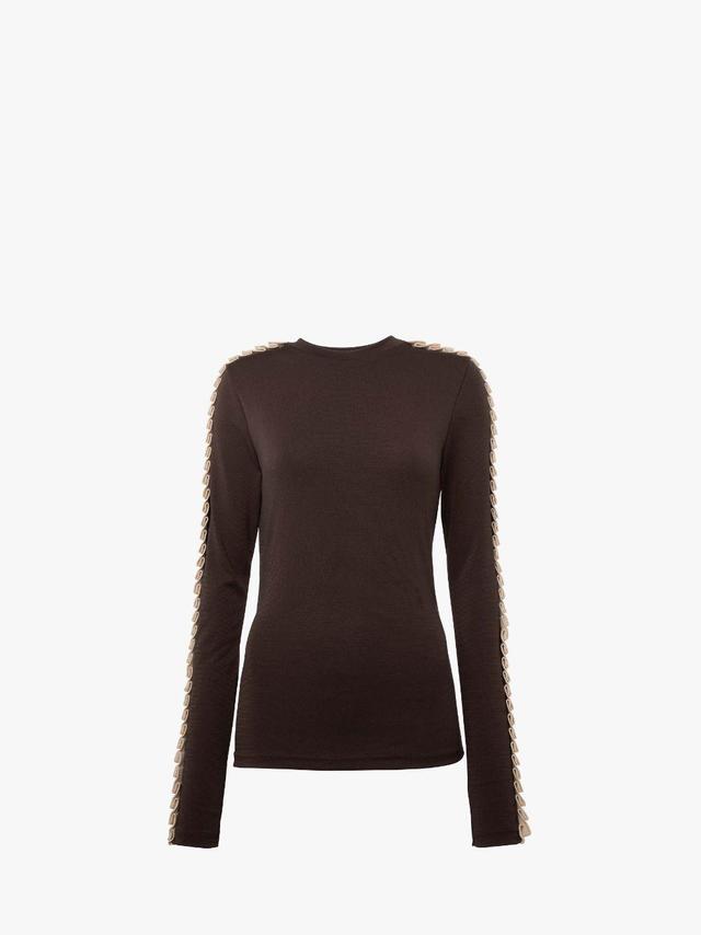 PLEATED TRIM LONG SLEEVE TOP in brown | JW Anderson US  Product Image