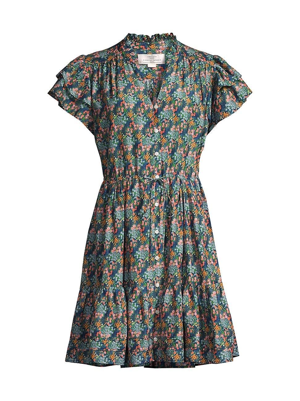 Womens Iris Floral Cotton-Silk Short-Sleeve Shirtdress Product Image