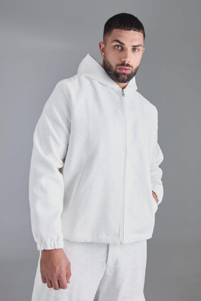 Plus Textured Jacquard Smart Hooded Jacket | boohooMAN USA Product Image