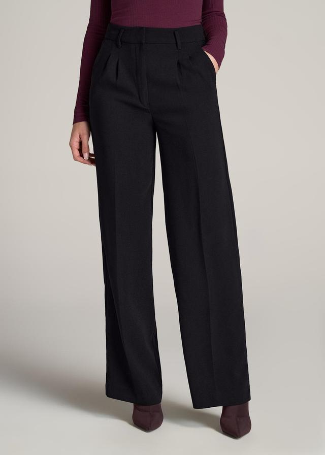 Pleated WIDE Leg Dress Pants for Tall Women in Black Product Image