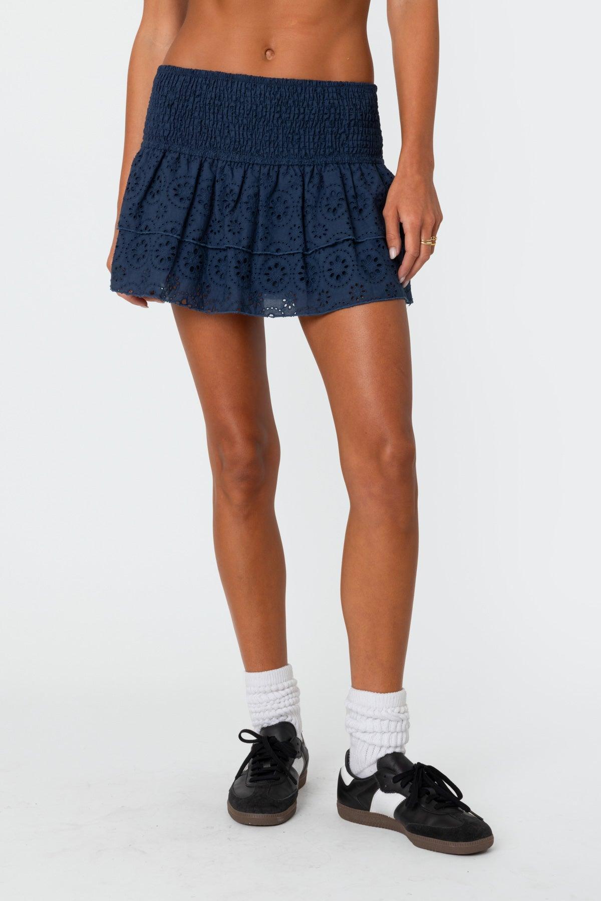 Scrunchy Ruffled Eyelet Mini Skirt Product Image