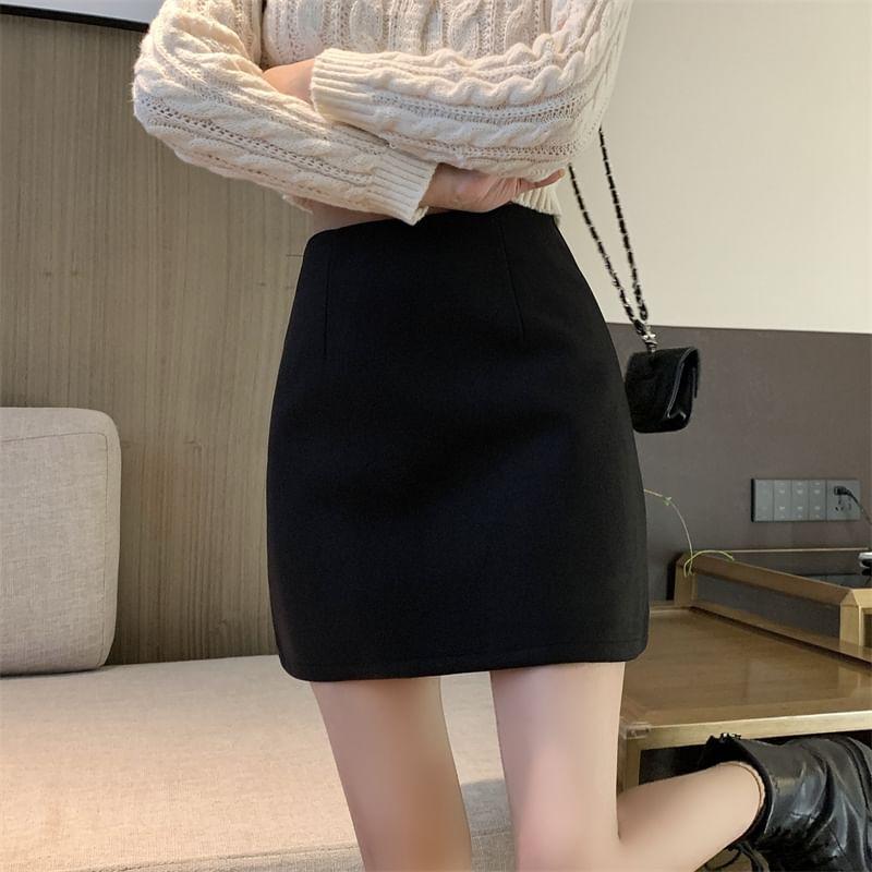 High Rise Plain Mini A-Line Skirt Product Image