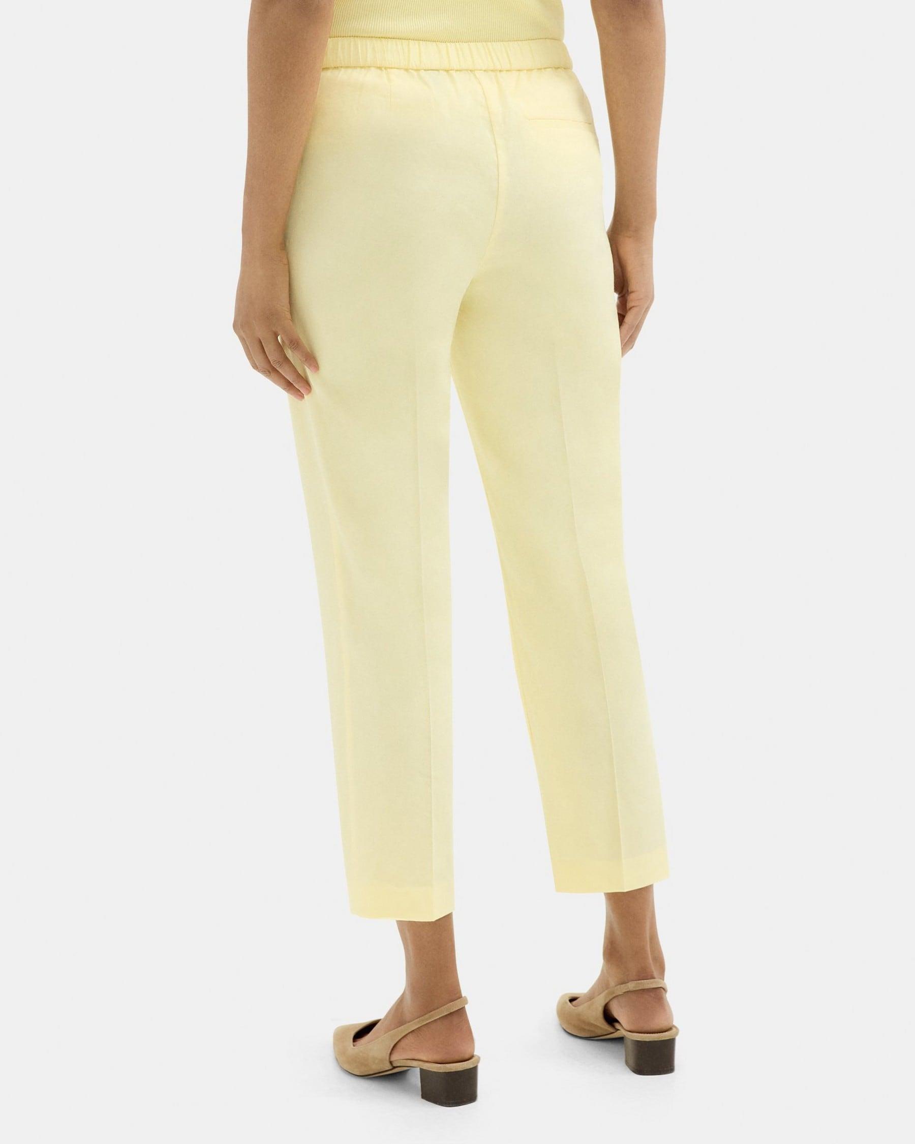 Slim Cropped Pull-On Pant in Stretch Linen-Blend Product Image