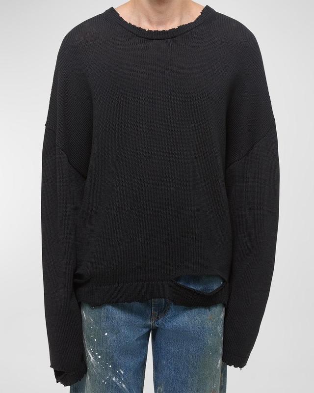 Mens Distressed Cotton Crewneck Sweater Product Image