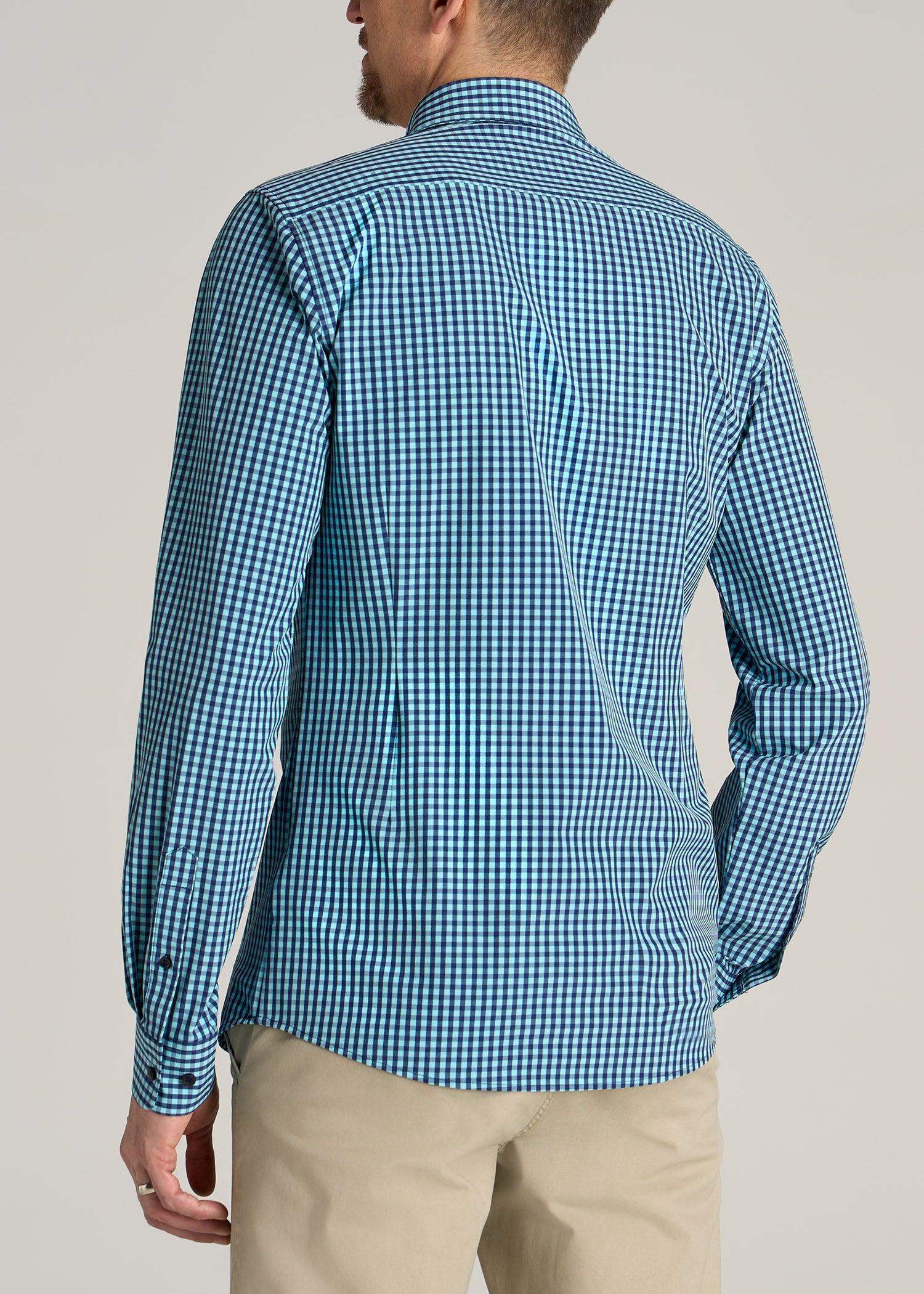 Traveler Stretch Dress Shirt for Tall Men in Teal Gingham Product Image