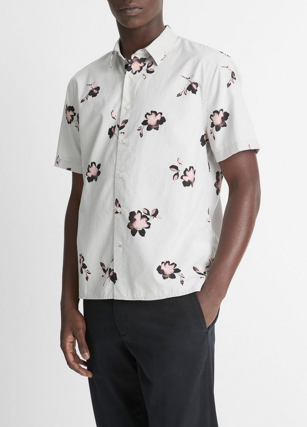 Mens Cascading Floral Short-Sleeve Shirt, Dove Grey/pink Haze, Size M Vince Product Image