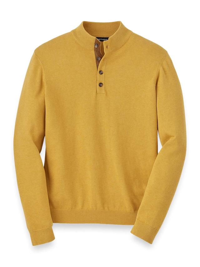 Supima Cotton Four Button Mock Neck Sweater - Mustard Product Image