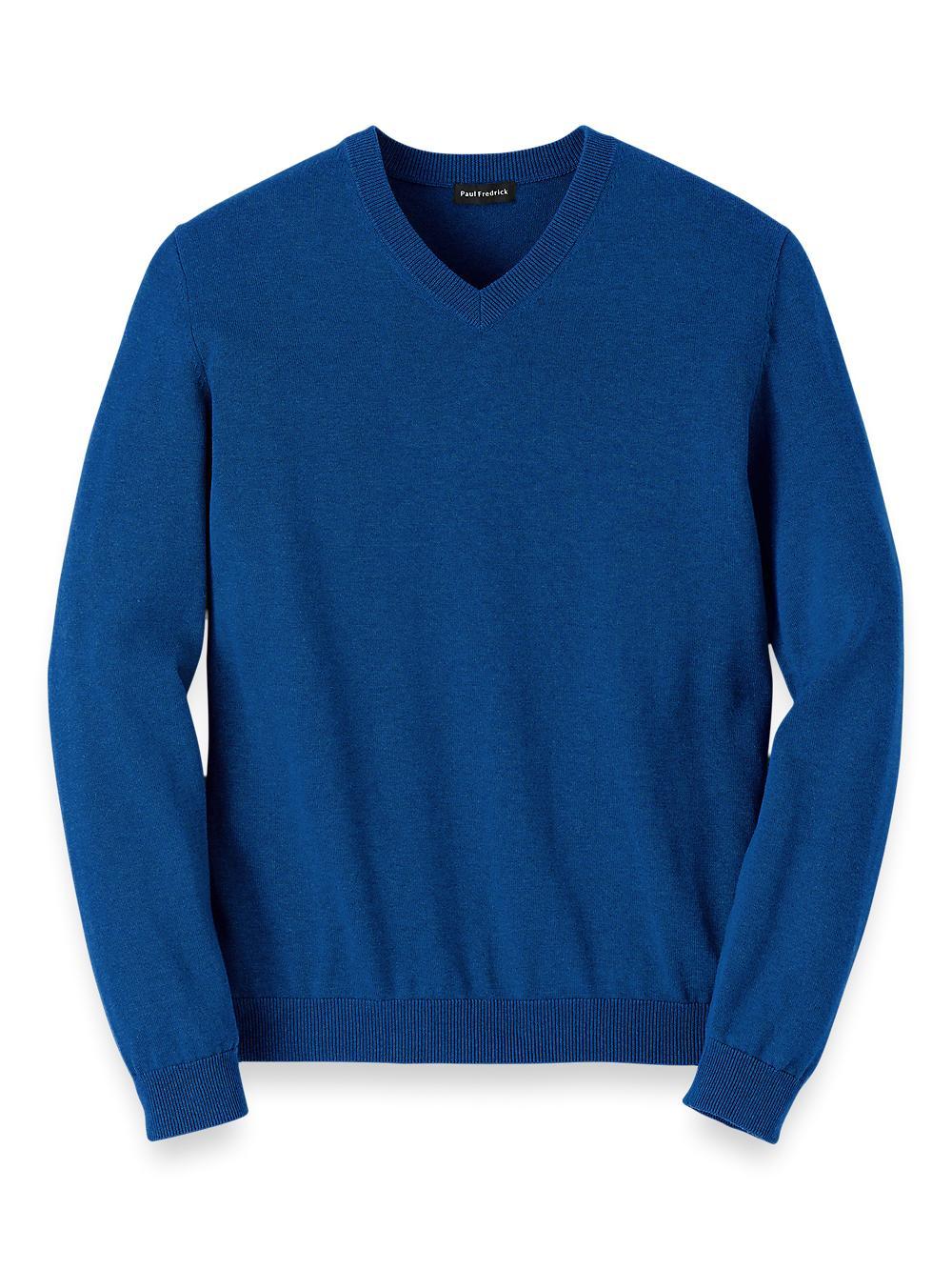 Supima Cotton V-neck Sweater - Blue Product Image