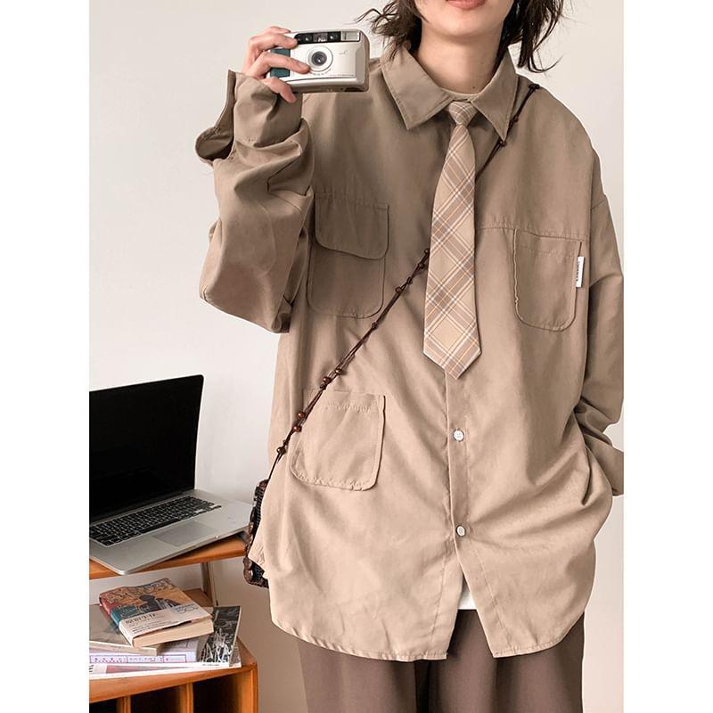 Long-Sleeve Plain Shirt Jacket Product Image