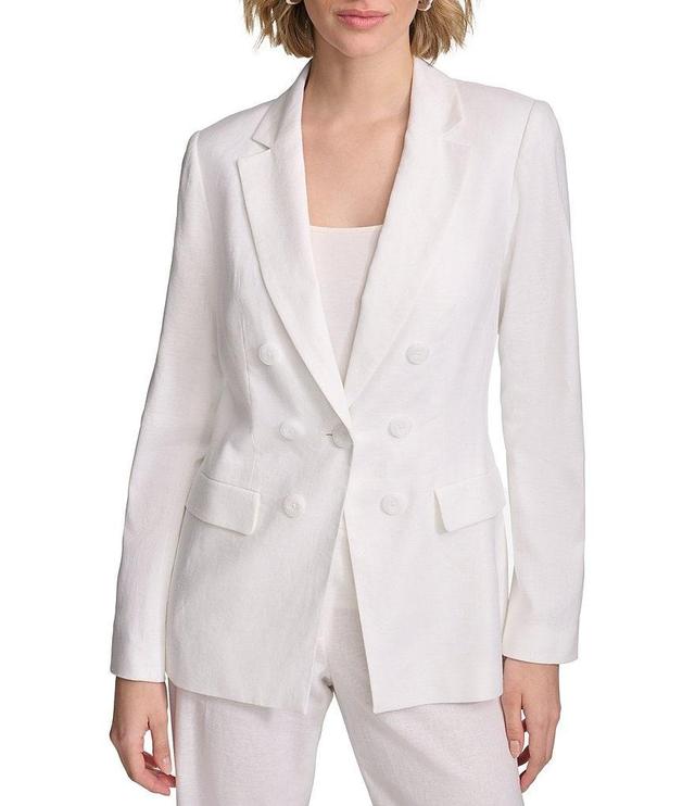 Calvin Klein Stretch Linen Blend Notch Lapel Collar Long Sleeve Double Breasted Blazer Product Image