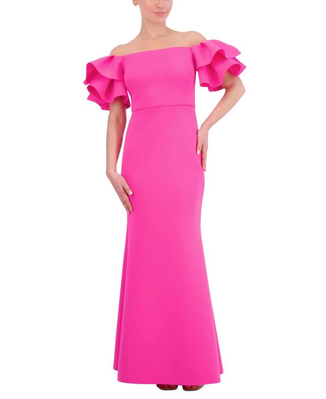 Eliza J Womens Ruffled-Sleeve Off-The-Shoulder Mermaid Gown Product Image