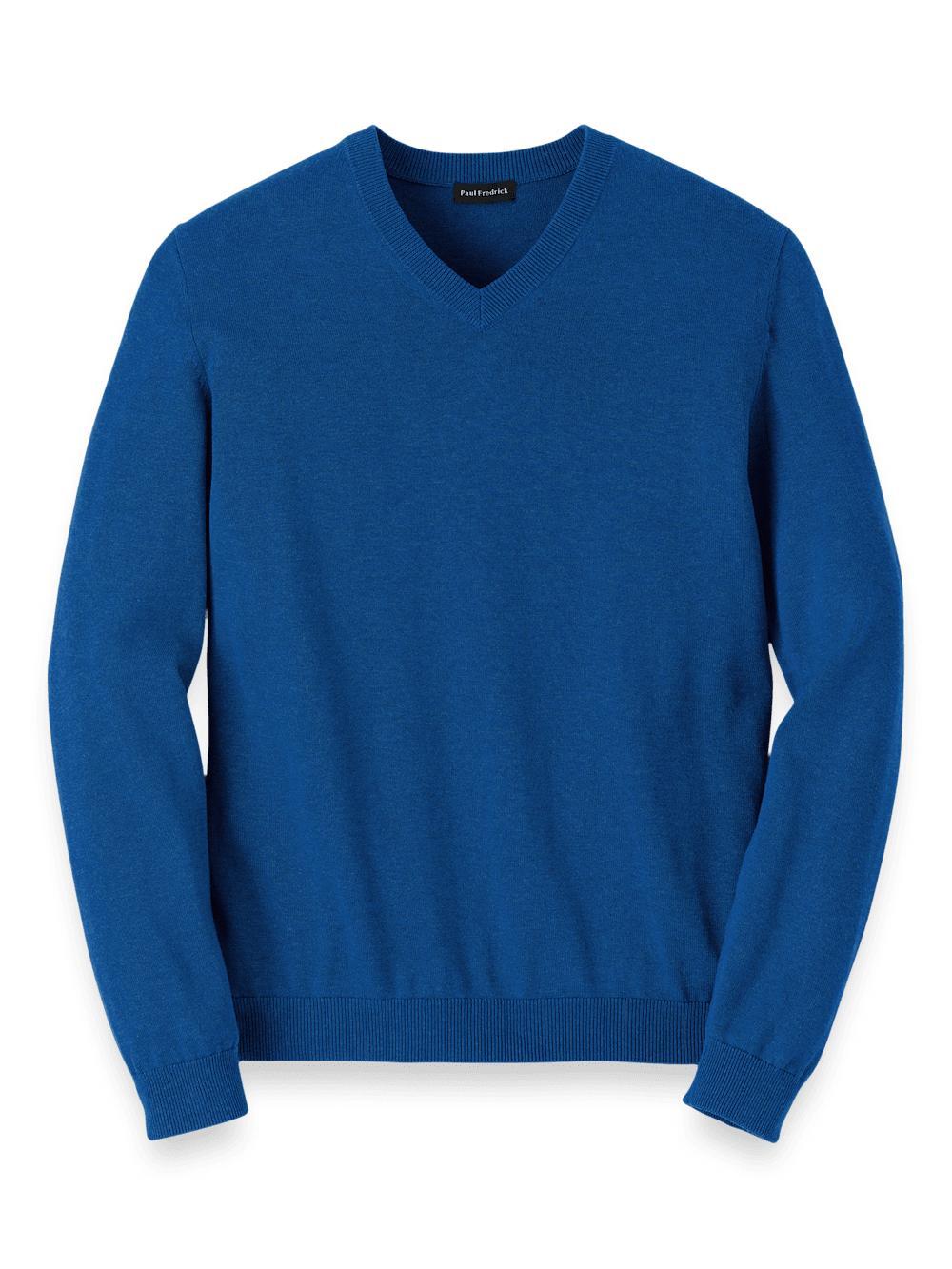 Supima Cotton V-neck Sweater - Blue Product Image