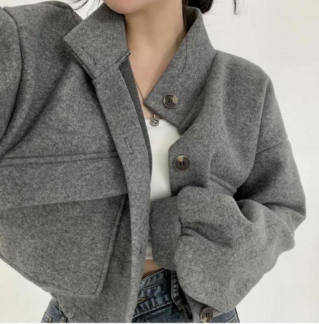 Stand Collar Crop Button Jacket Product Image