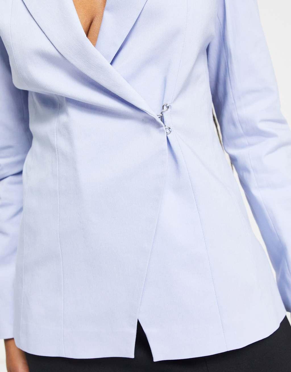 COLLUSION slim fit blazer with clasp detail in light blue Product Image