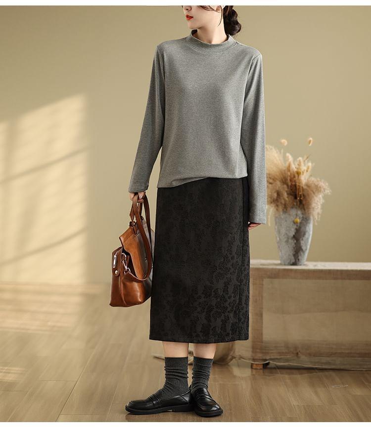 Long-Sleeve Mock Neck Plain Tee Product Image