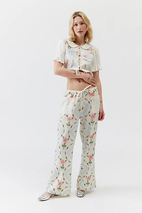 Urban Outfitters UO Amelie Embroidered Linen Pant Womens at Urban Outfitters Product Image