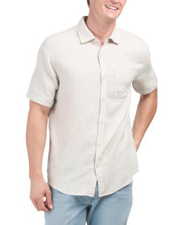 Linen And Viscose Blend Short Sleeve Solid Shirt for Men Product Image