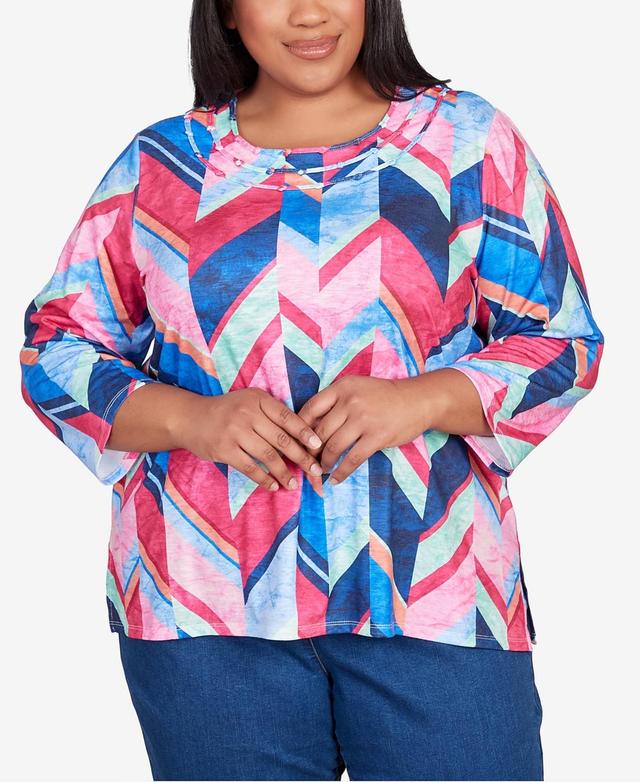 Alfred Dunner Plus Size In Full Bloom Triple Notch Neck Geometric Top Product Image