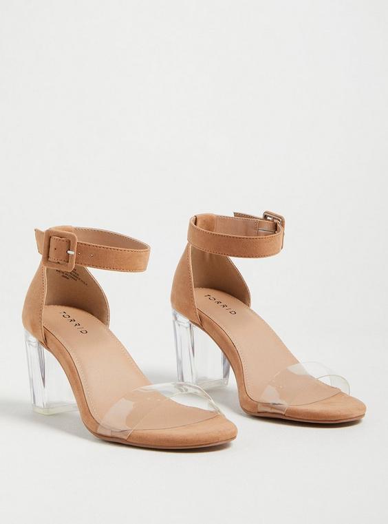 Translucent Block Heel Faux Suede Camel (WW) Product Image