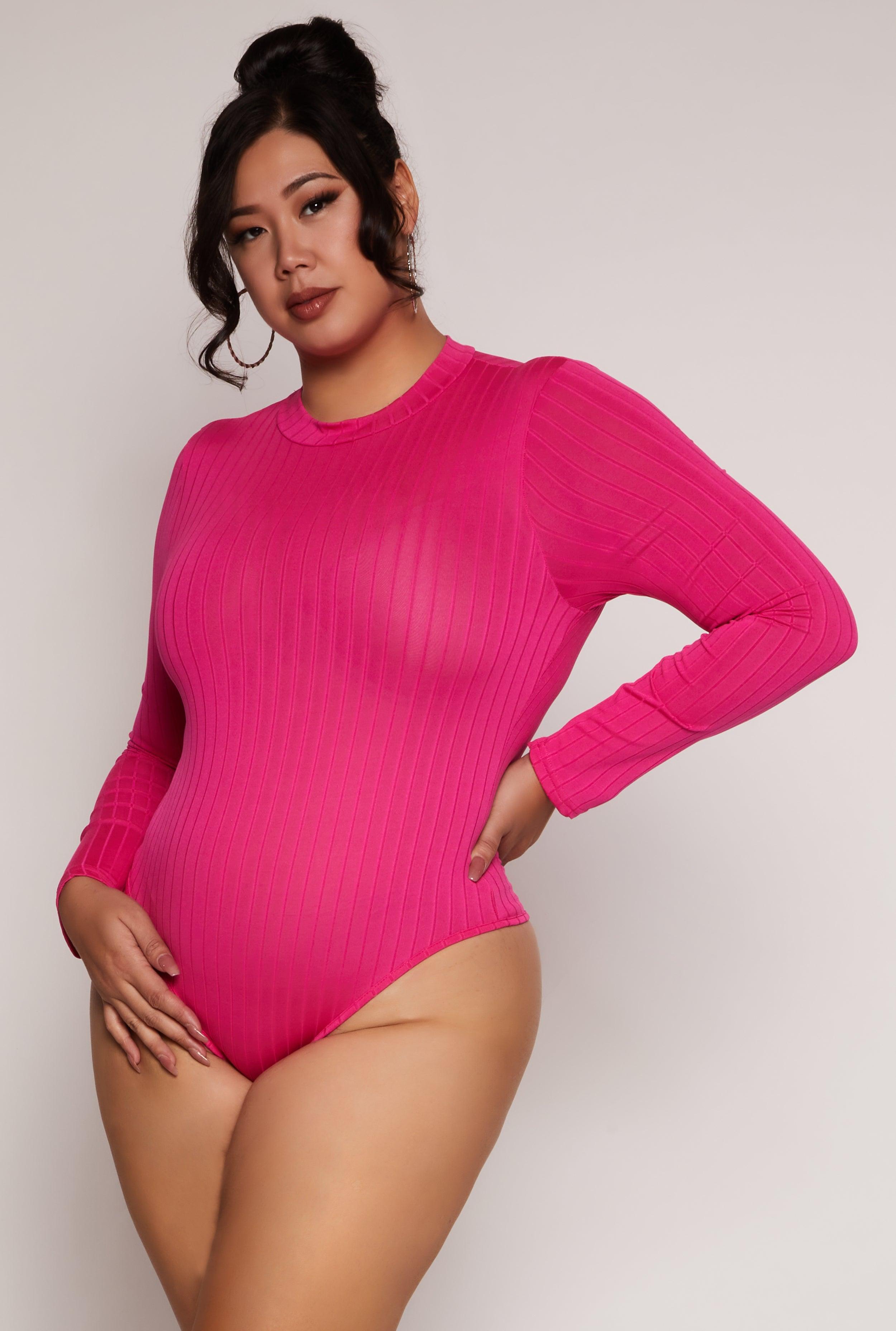 Womens Plus Size Daisy Long Sleeve Mock Neck Bodysuit Product Image