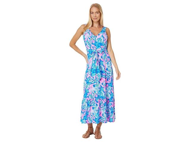 Lilly Pulitzer Madsen Midi Dress Tang Sitting Seaside) Women's Clothing Product Image