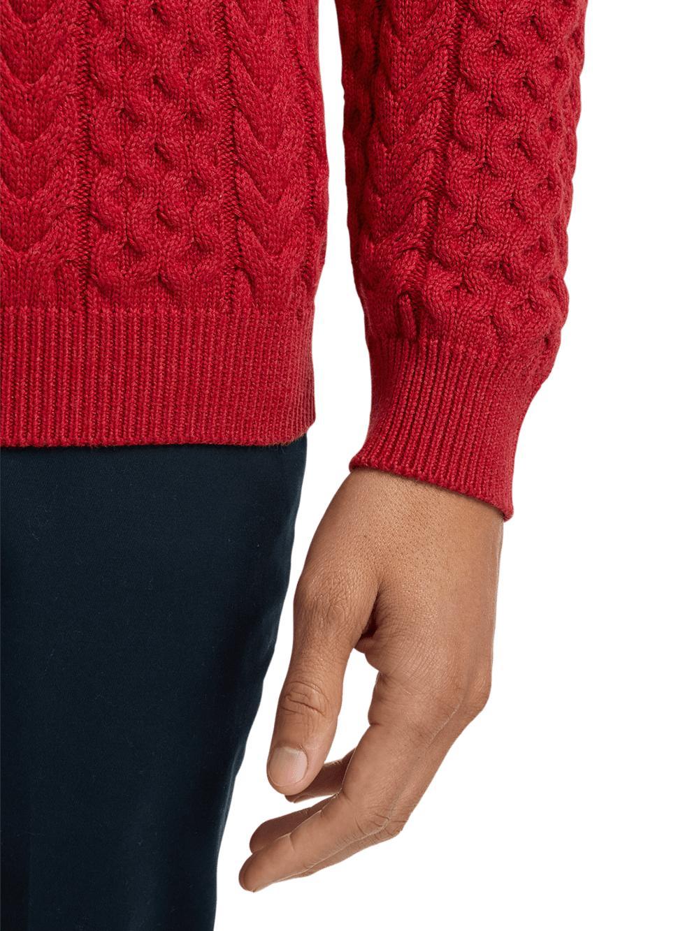 Cotton Cable Mock Neck Sweater - Red Product Image