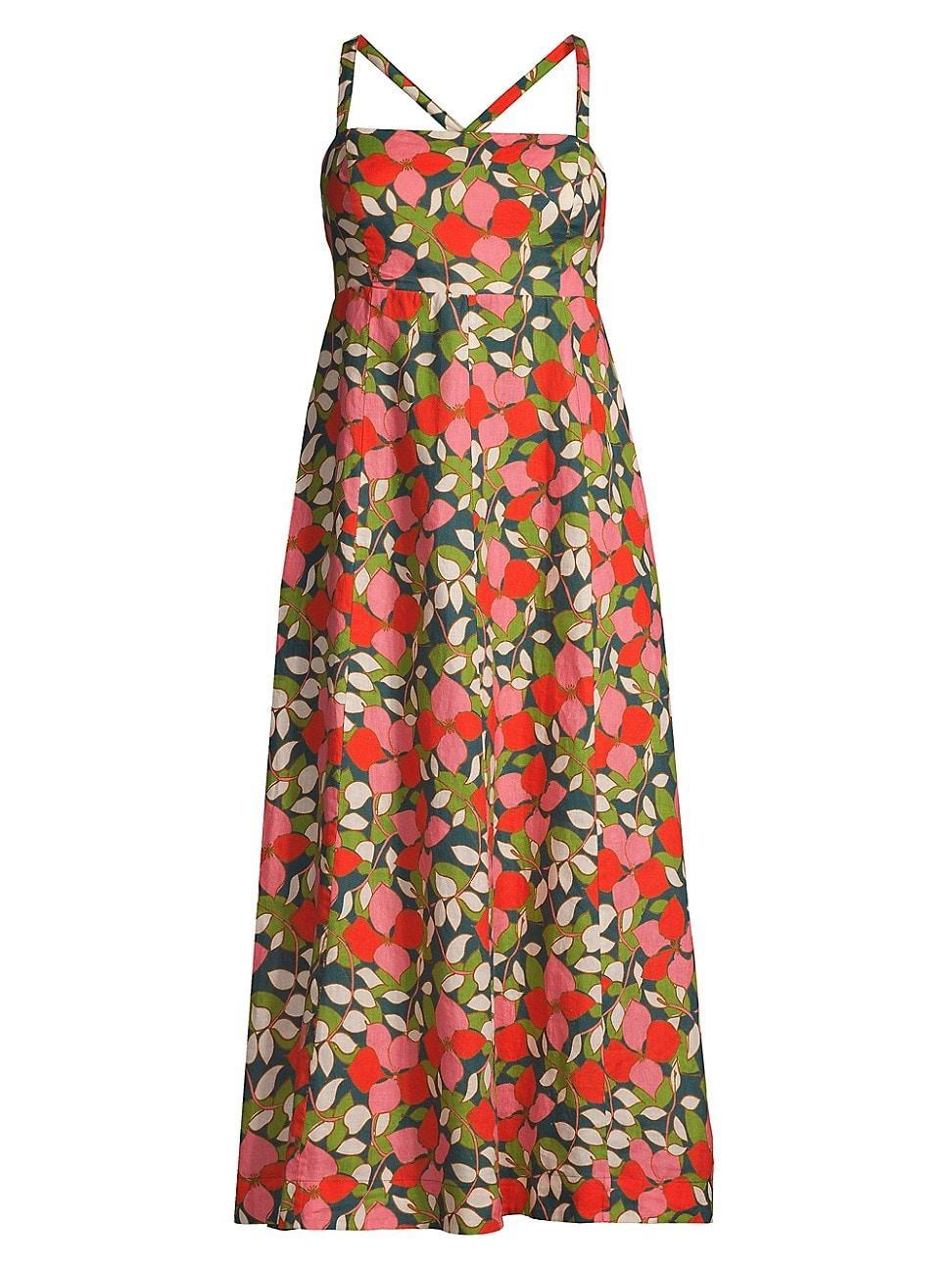 Womens Sandrine Floral Linen Midi-Dress Product Image