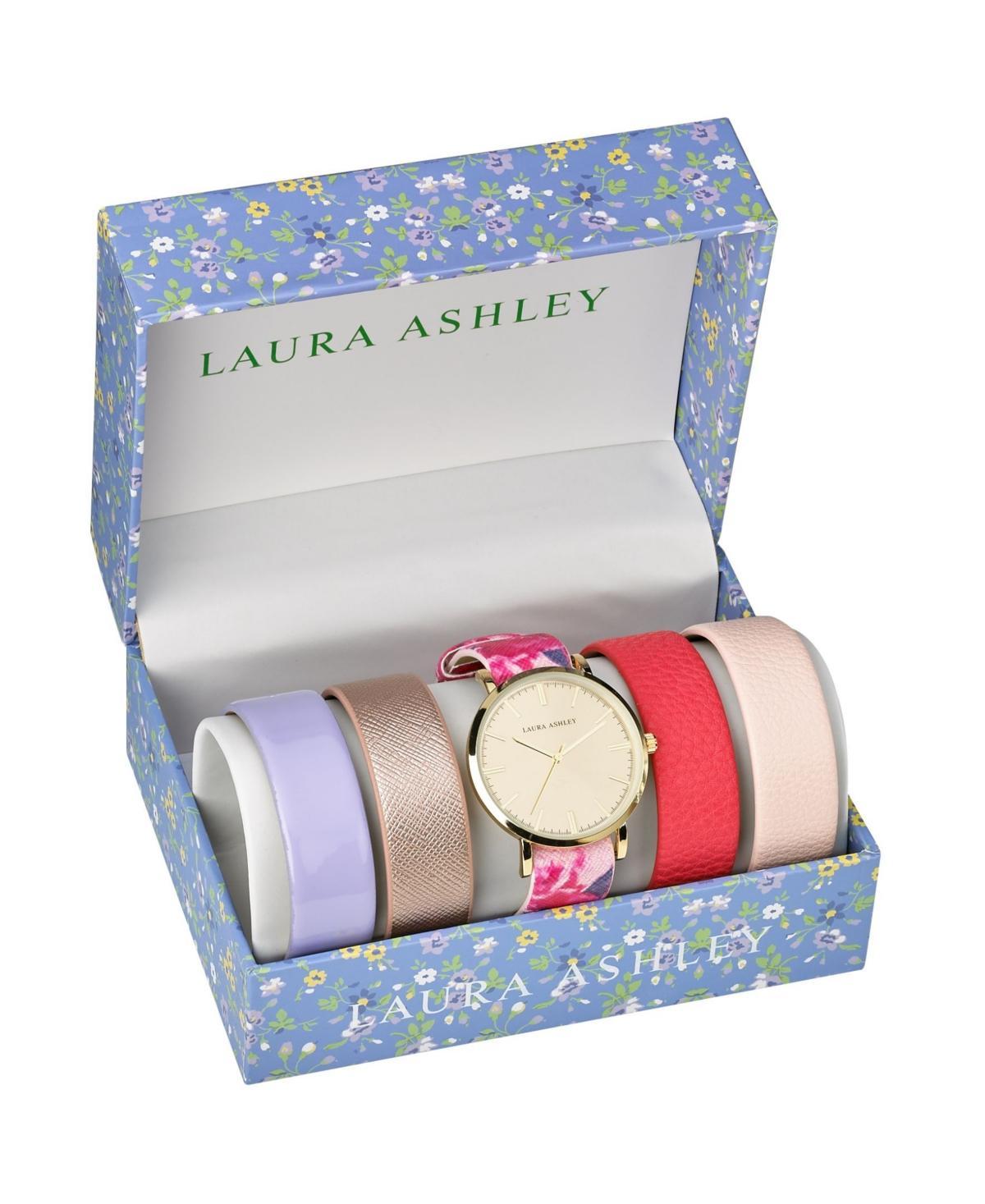 Laura Ashley Silver Slidethrough Interchangeable Sleek Dial Floral Straps Set Watch Product Image