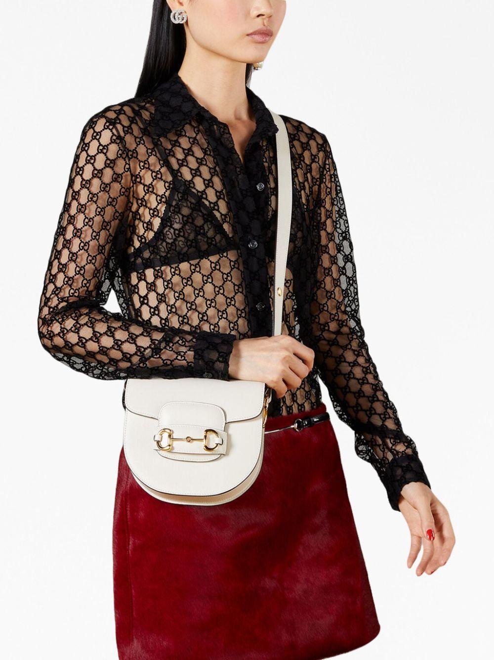 GUCCI Horsebit 1955 Leather Shoulder Bag In White Product Image