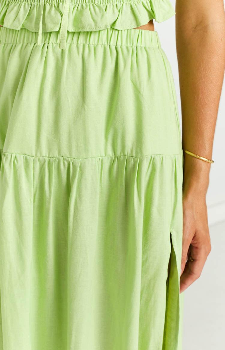 Ruthie Green Linen Blend Tiered Maxi Skirt Product Image