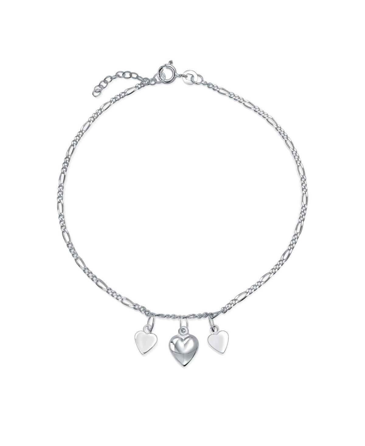 Bling Jewelry Three Multi Dangling Hearts Charms Anklet Ankle Figaro Bracelet For Women Sterling Silver Adjustable 9 To 10 Inch With Extender Product Image