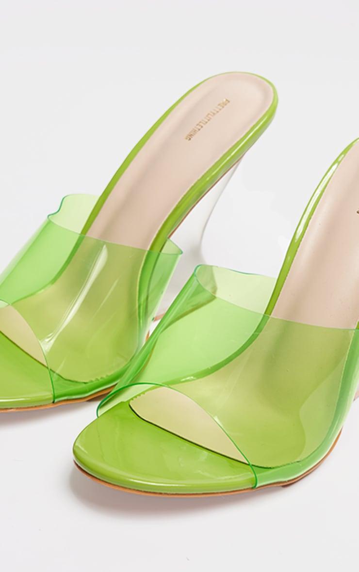 Lime Pu Round Toe Perspex Strap Heeled Wedges Product Image