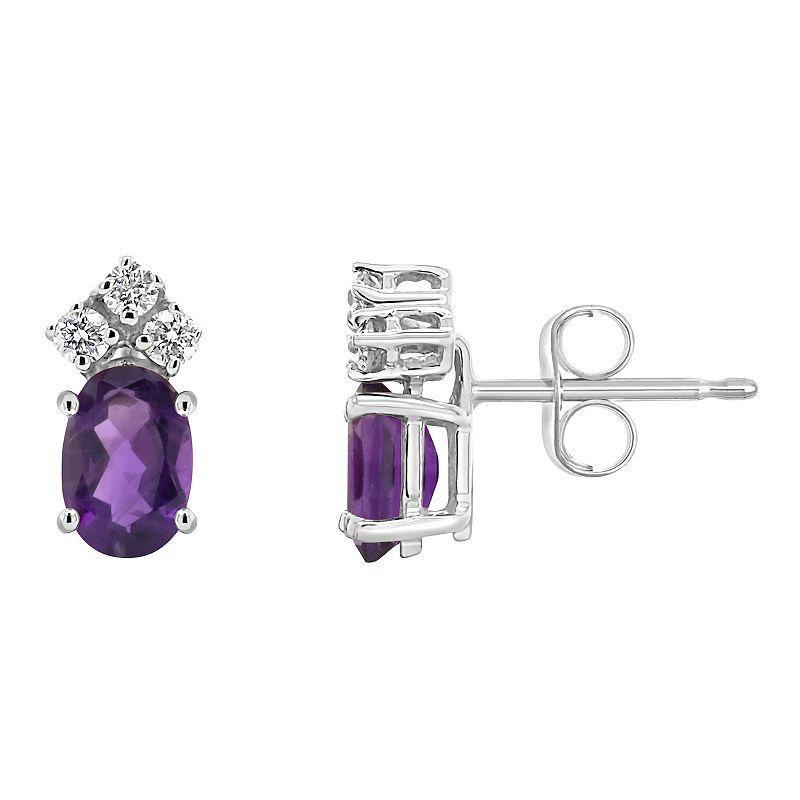 Amethyst (7/8 ct.t.w ) and Diamond (1/8 ct.t.w) Stud Earrings in 14K White Gold Product Image