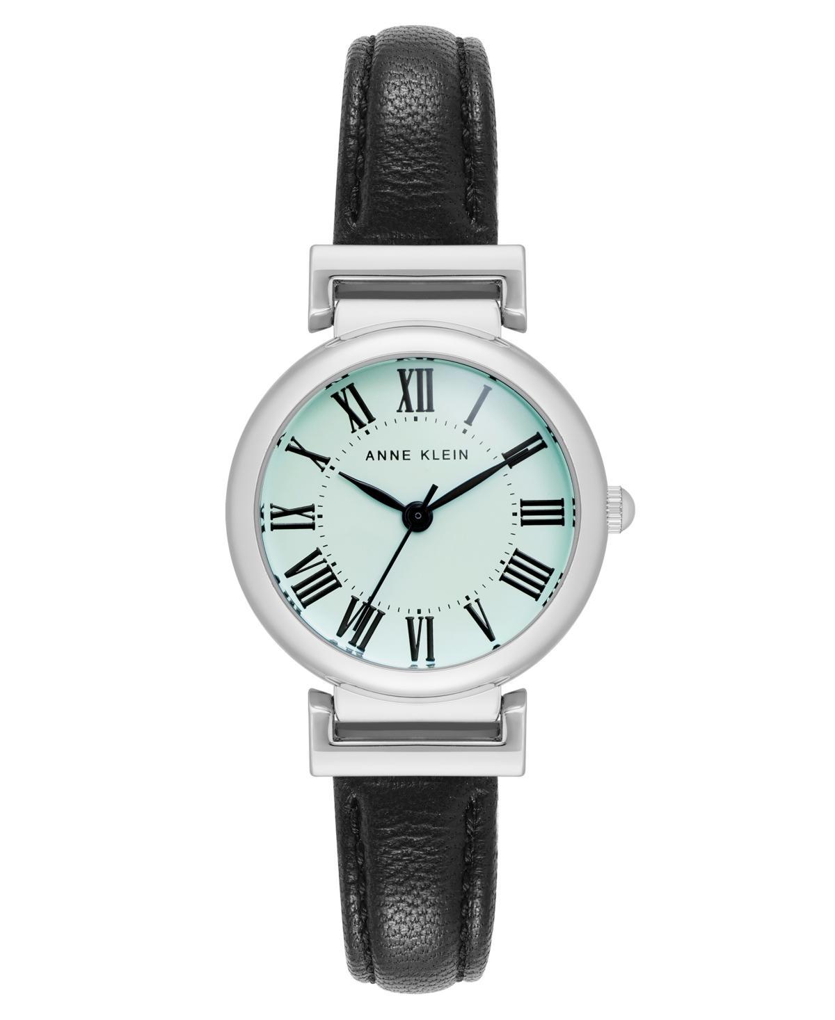 Anne Klein Womens Quartz Black Classic Leather and Silver-Tone Alloy Metal Strap Watch - Black/Aqua Product Image