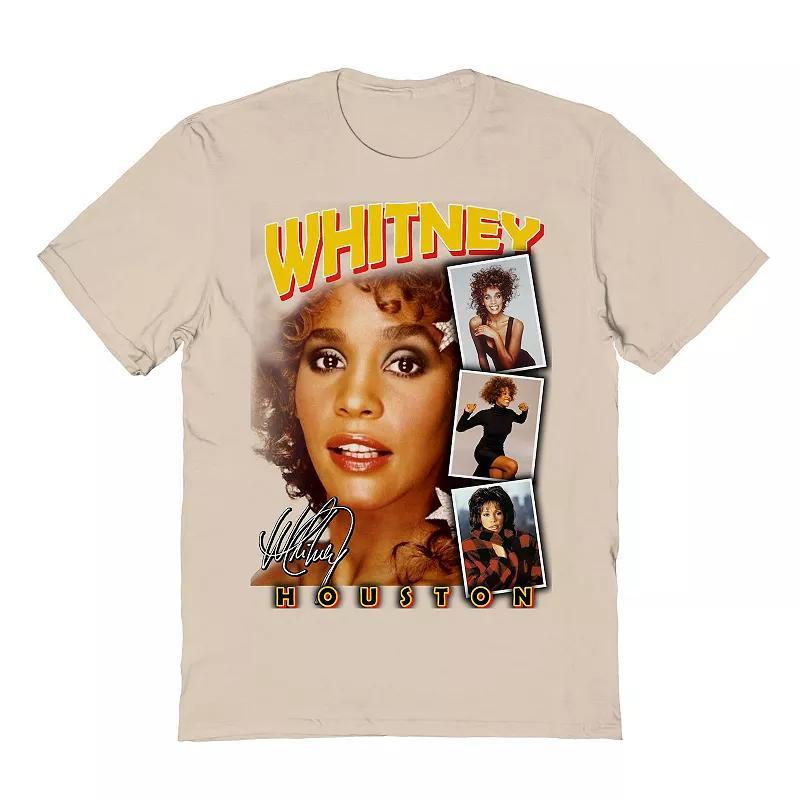 Mens Whitney Houston Photo Collage Graphic Tee Beig/Green Product Image