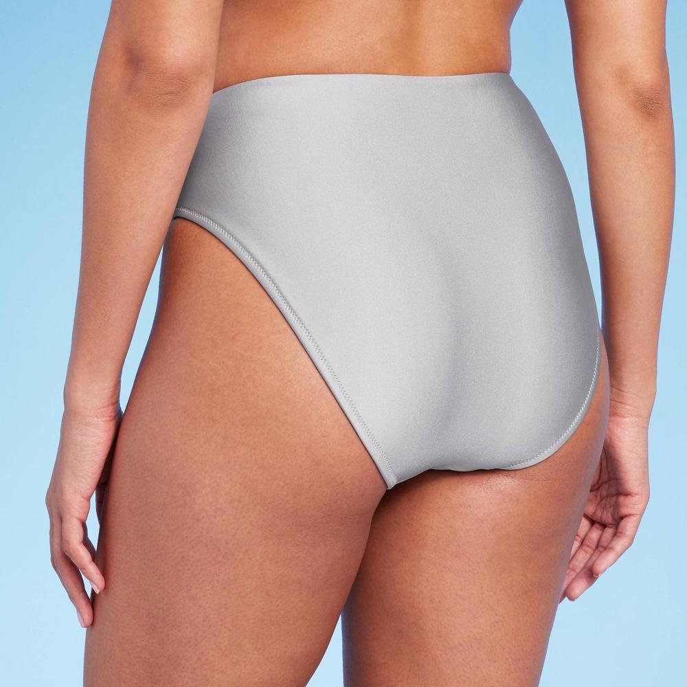 Womens High Waist High Leg Cheeky Bikini Bottom - Shade & Shore Silver Shine M Product Image