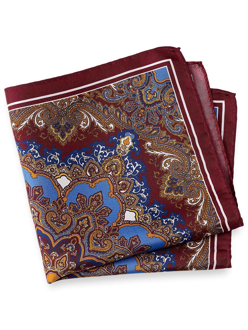 Medallion Silk Pocket Square - Burgundy Multi Product Image