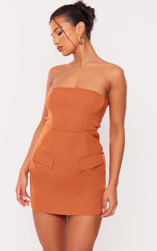 Rust Tailored Bandeau Pocket Detail Mini Dress Product Image